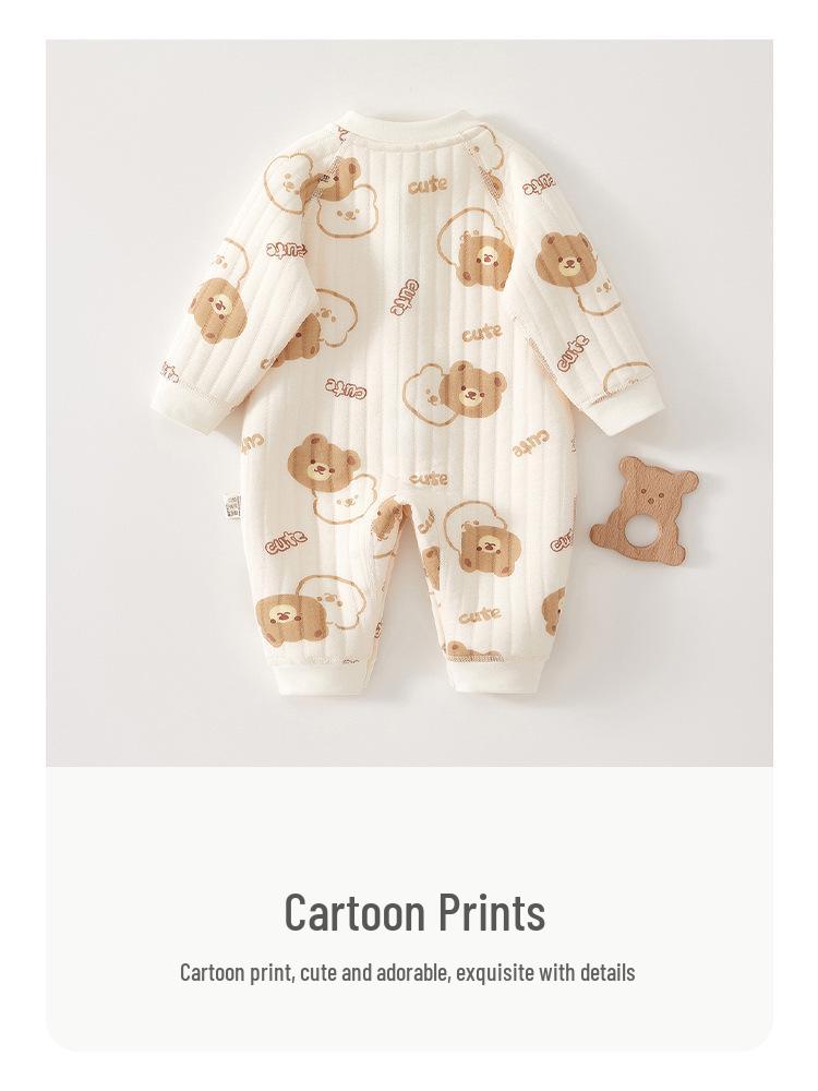 Trójwarstwowy pikowany bawełniany pajacyk piżama dla noworodka - Ciepły jesienno-zimowy homewear kombinezon do raczkowania