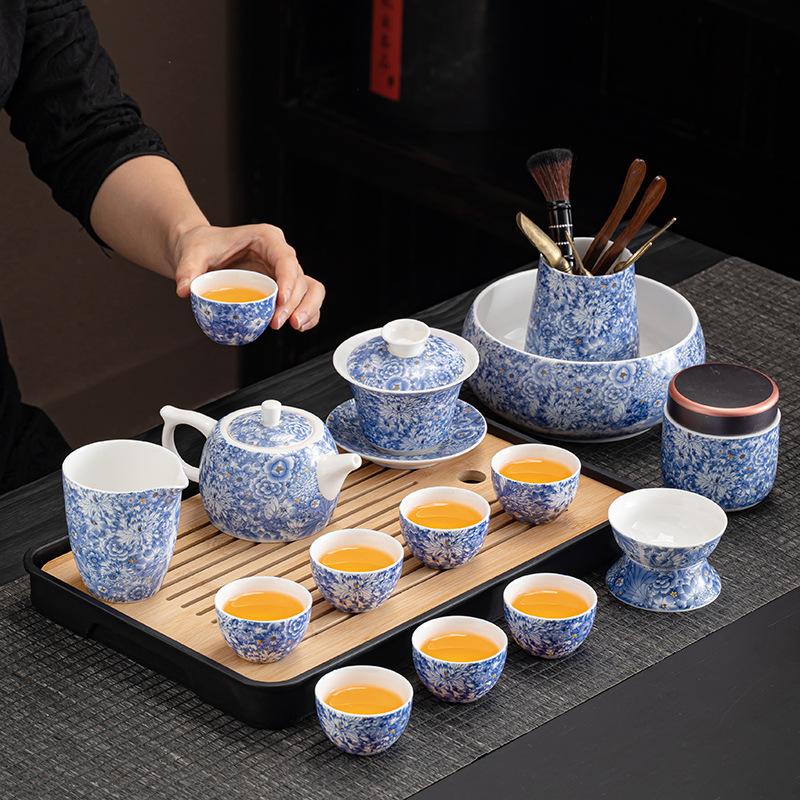 Flowering Dehua White Porcelain Ceramic Tea Set Household Visiting High-end Tea Making Kung Fu Tea Set