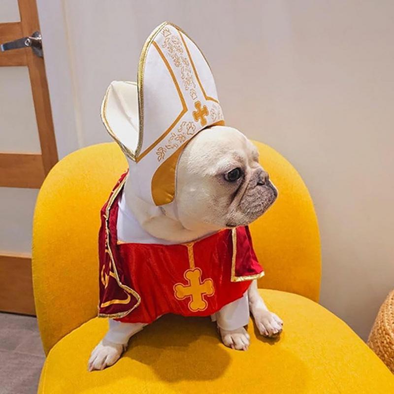 Dog Pope Costume Dog Robe Hat Costume Funny Cute Puppy Apparel For Holidays Events Festival Entertainment Performance Cosplay
