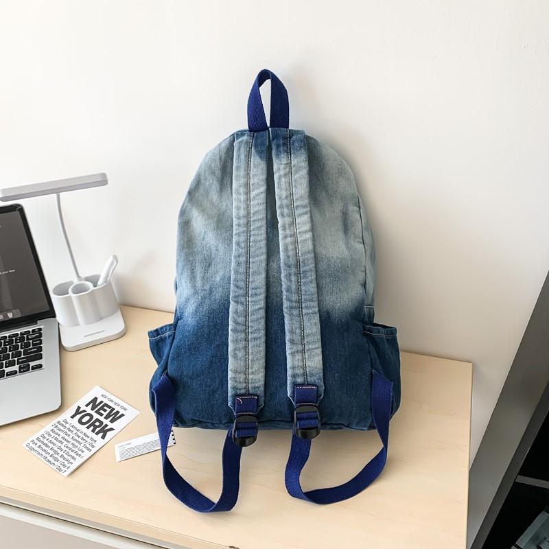 Gradient Retro Rucksack Große Kapazität Schüler Schultasche Jeans Rucksack