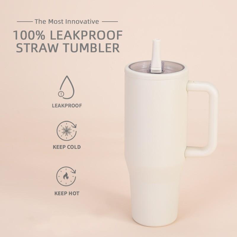 1200ml Double Wall Vacuum Insulated Travel Tumbler With Leakproof Foldable Straw Lid Car Office Outdoor