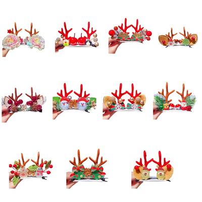 Christmas Hair Barrettes 2Pcs Antler Hairpin Party Headwear for Kids Adults