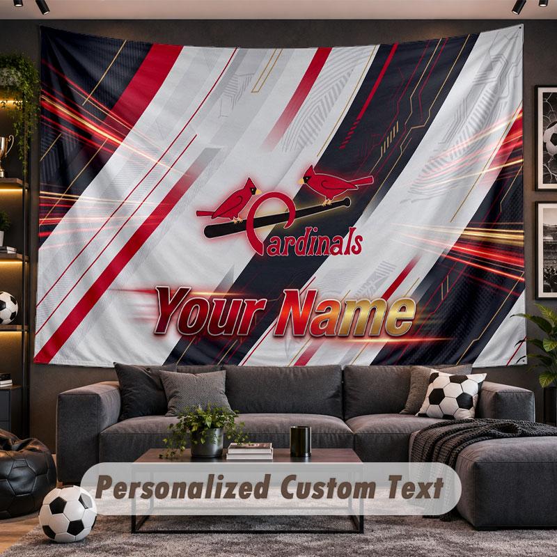 Wall Hanging Tapestry Custom NameSt. Louis Cardinals Pattern Personalized Printed Fabric Wall Decor
