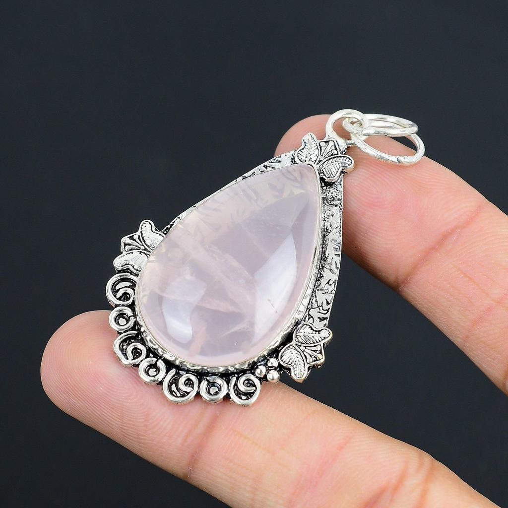 Natural Rose Quartz Gemstone Jewelry 925 Sterling Silver Pendant For Women