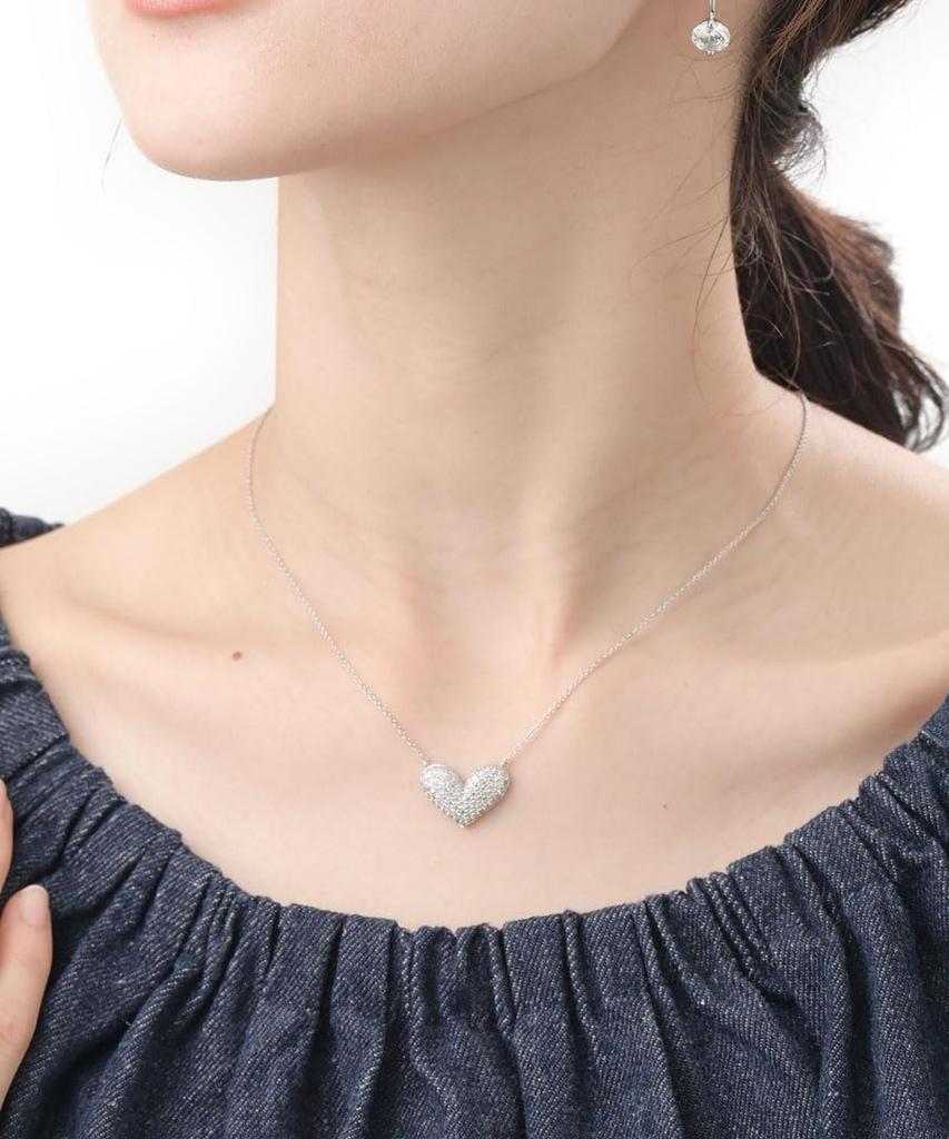 [VINGTAINE] Pave Heart Necklace, Slide Adjuster, Slider Chain, Pave Design, Cute C2-47-G