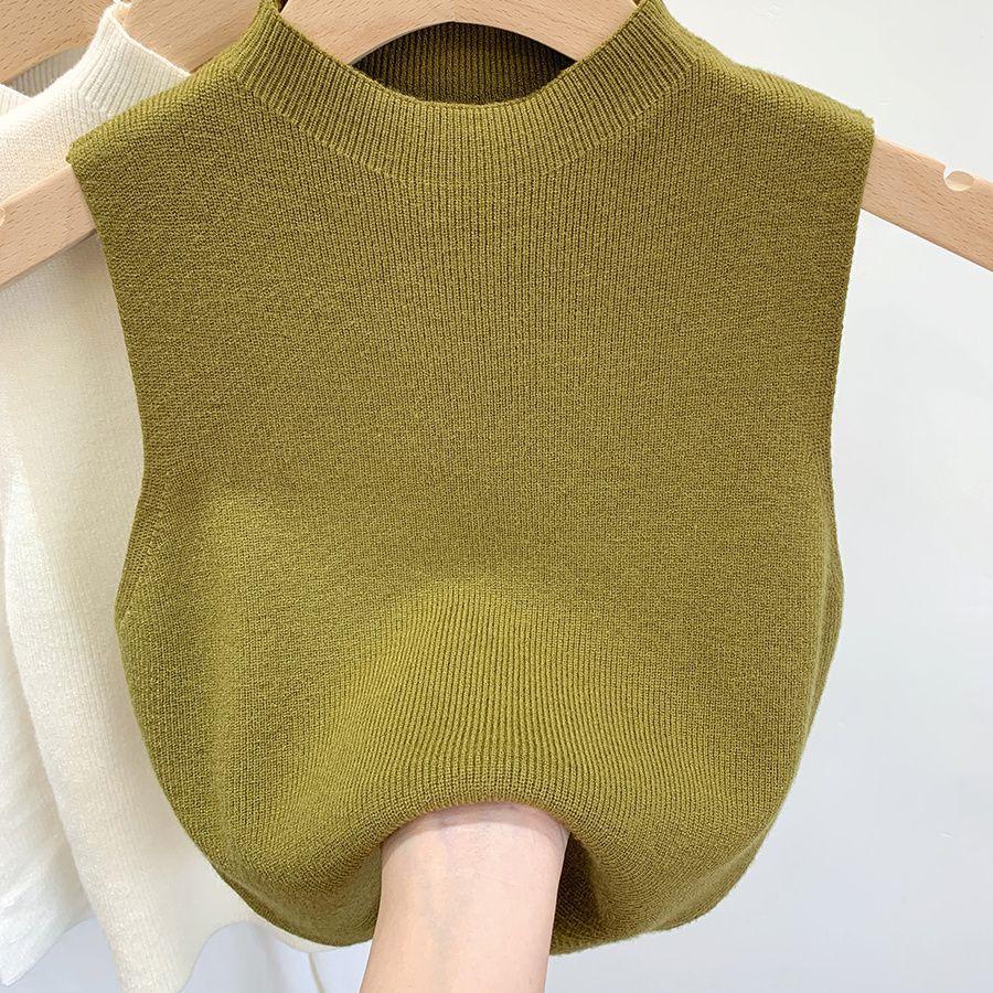 Chic Summer Knitted Sleeveless Vest: Women's Half-High Collar Camisole - Ideal for Inner or Outer Wear.