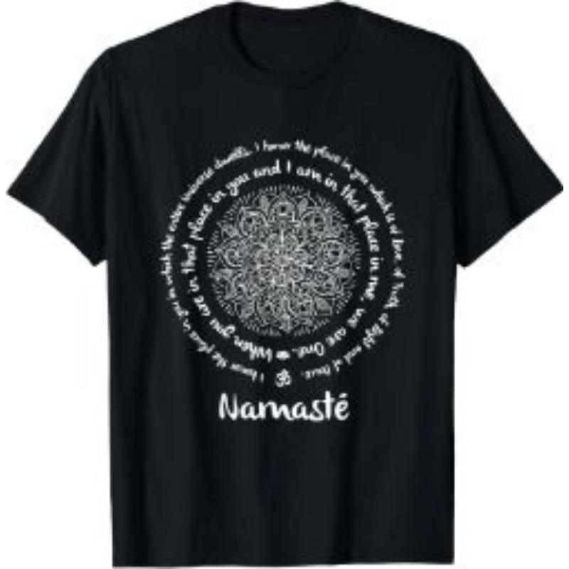 NAMASTE WE ARE ONE Meditation Quotes Mandala Yoga T-shirt Casual Street 100% Cotton Short Sleev