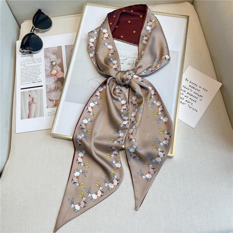 New animal print silk scarf, headband, hair rope, women's Korean tied hair, ribbon, long bundle, streamer hair accessories
