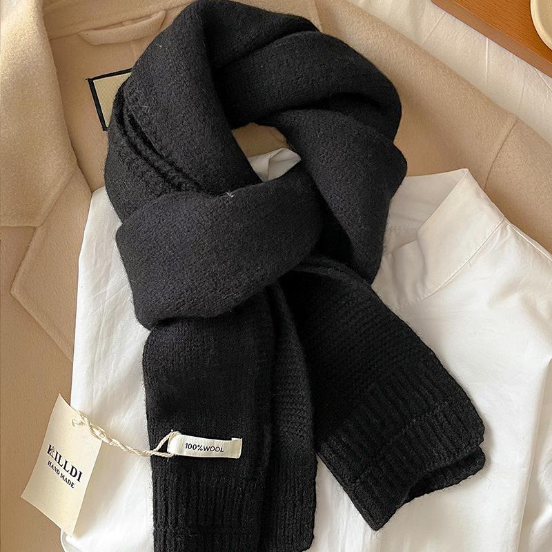 Pure Wool Knitted Women Scarf Solid Color Korea Style Winter Warm Outdoor Scarves Tassel Shawls Pashmina Lady Wrap