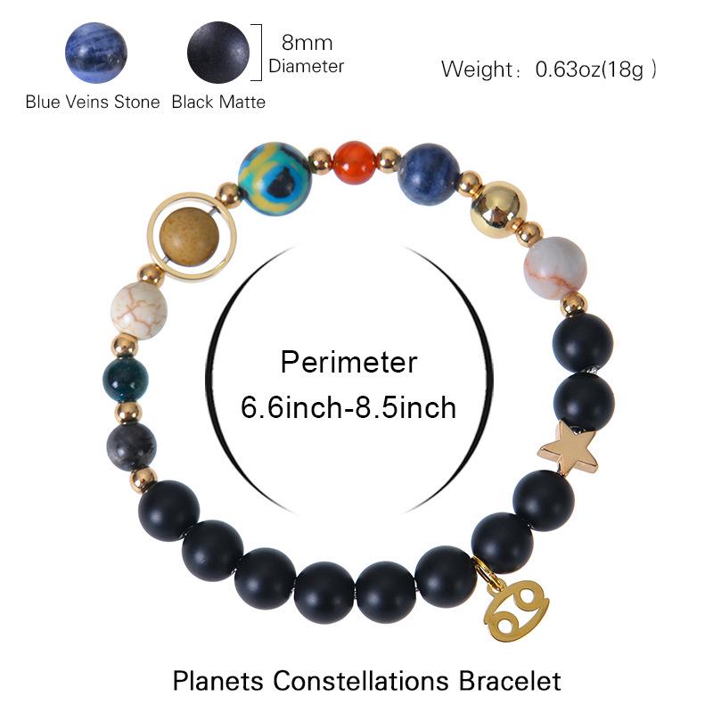 Twelve Constellations Bracelet: Frosted Stone & Elastic Cord with Card