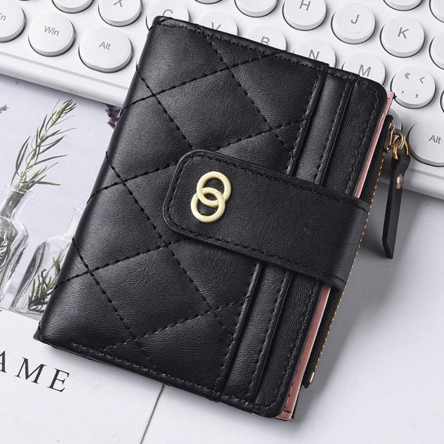 Korean version women's wallet short folding multi-card position simple student wallet change clip embroidered thread change bag