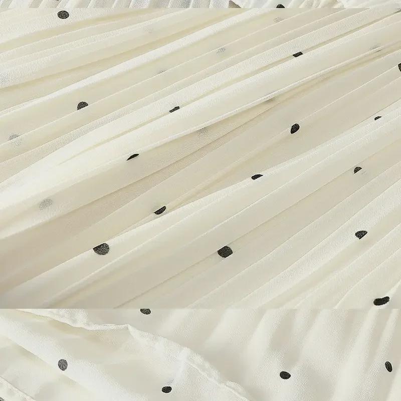 2025 Spring/Summer Women's High Waist Polka Dot Pleated A-Line Chiffon Midi Skirt