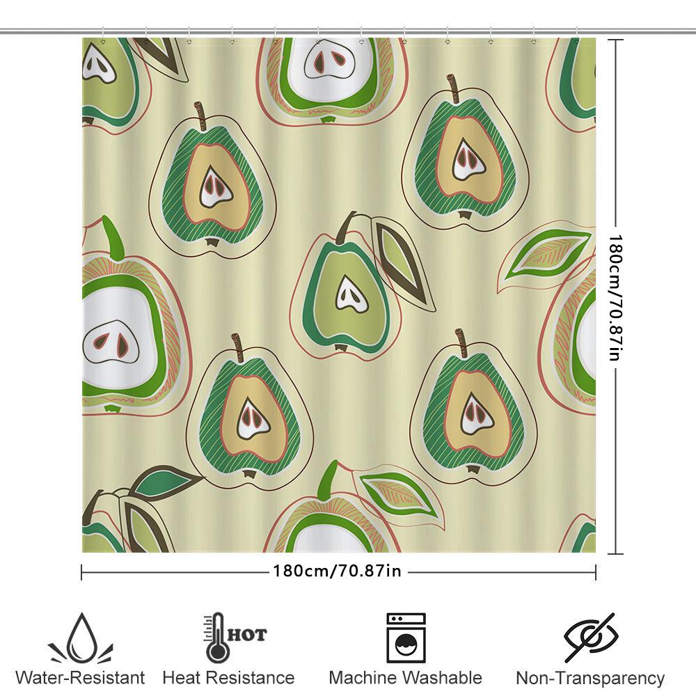 Fruit Pattern Shower Curtain SetModern Bath Decor with Pear Design Green Cream Colors (60 X 72) [Product CodeQ1458]