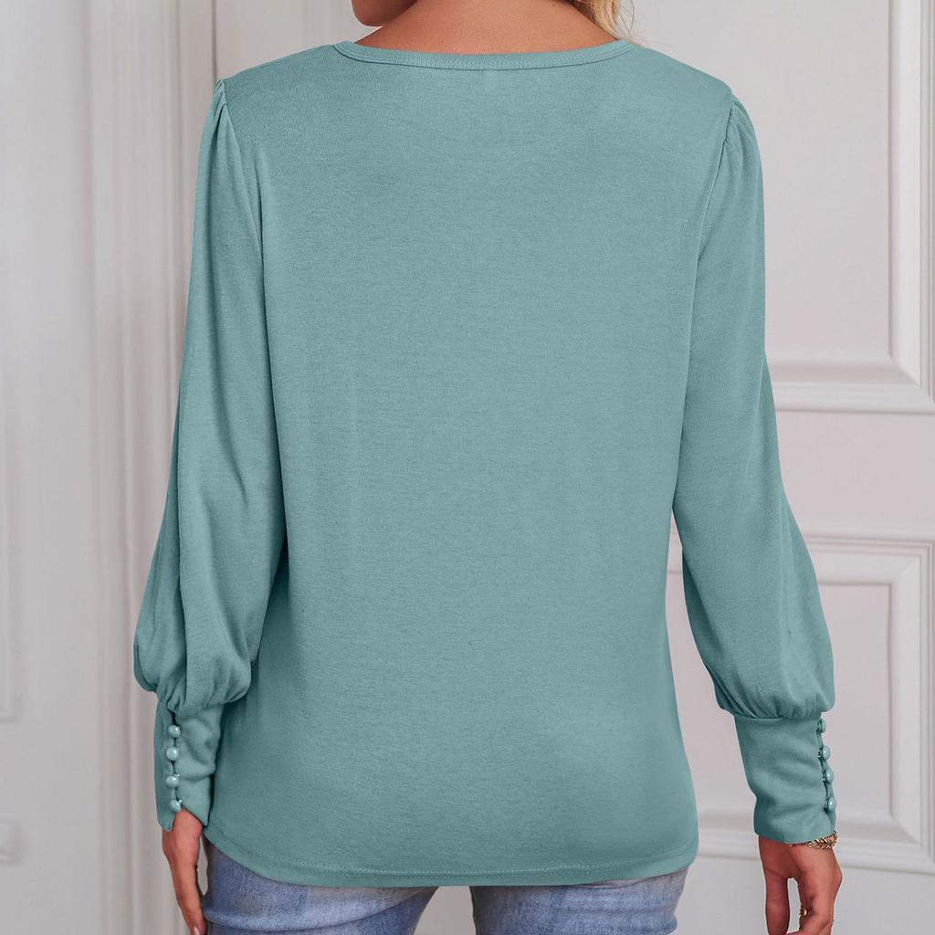 Women's Fashion Temperament Puffed Sleeves Round Neck Loose Casual Top