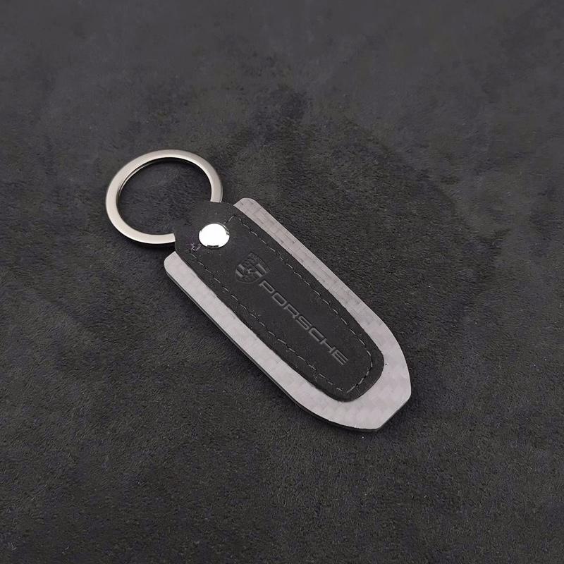 Carbon Fibre Key Ring Sport Car Keychain Gift With Emblem For Porsche Cayenne Panamera Macan Boxster Cayman 718 911 Sticker blsh61