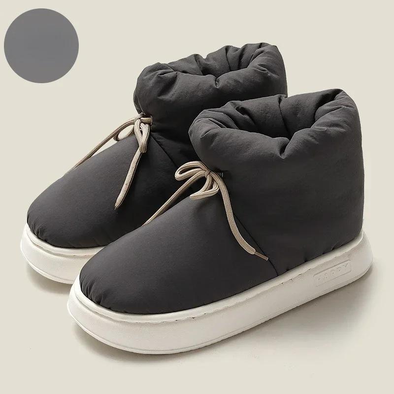 Cotton Shoes Women Winter Outdoor Waterproof Thick Heels Lace Up Unisex Snow Boots Non-slip Soft Couple Warm Footwear