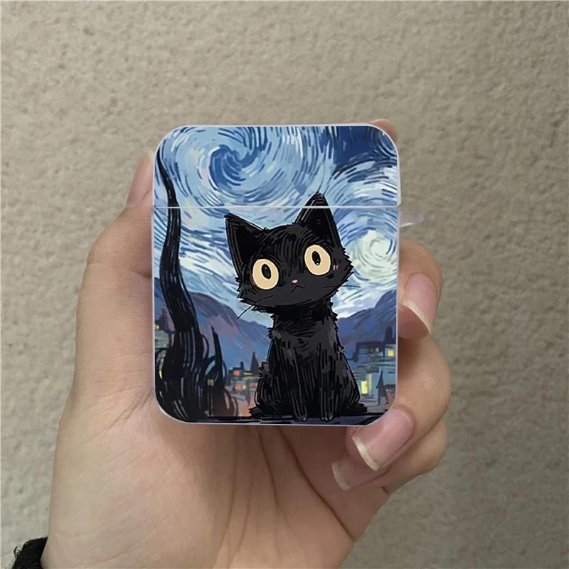 

Artistic Black Cat Starry Night Earphone Case for Airpods 4th 3rd 2 Pro Covers for Airpod 2 3 Protective Accessorie Shell Fundas AirPods 1st 2nd