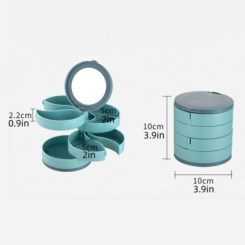Multifunctional Rotating Jewelry Storage Box, 4 Layer Storage with Mirror Storage Box, Earrings Necklace Jewelry Dust-proof Box