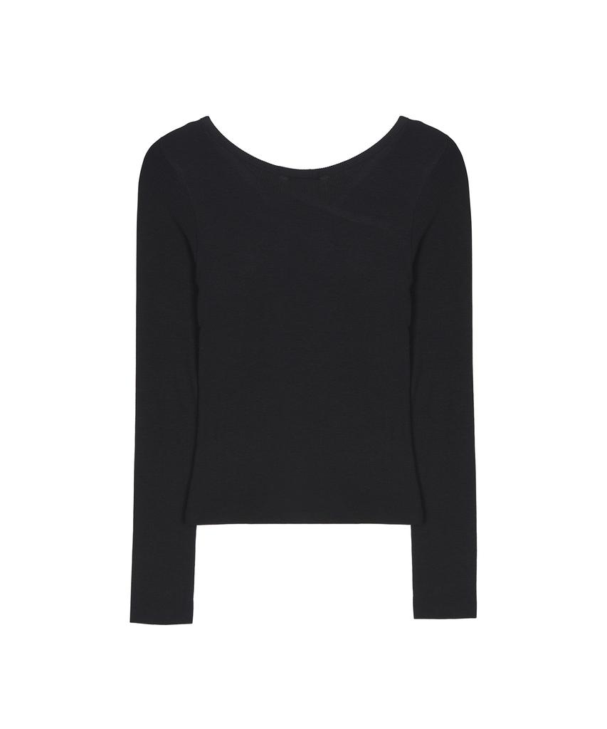 NICK&NICOLE Side Slit Button Ribbed Top_Black