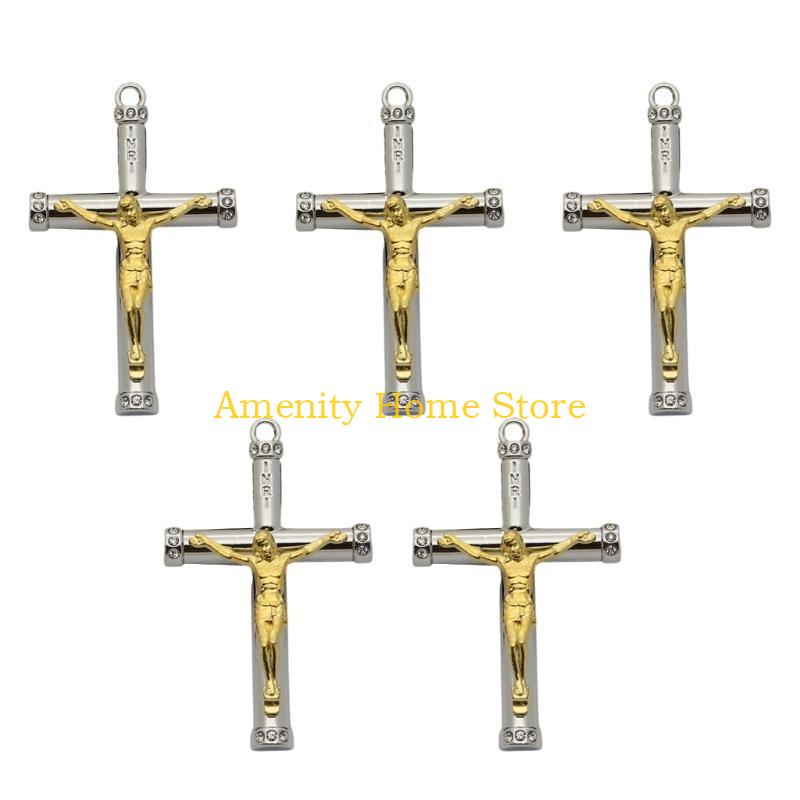 

F26C 5pcs Cross Charm Pendants 40x65mm Crystal Cross Statement Jewelry Making DIY Handmade Jewelry Decorations Keychains Decors