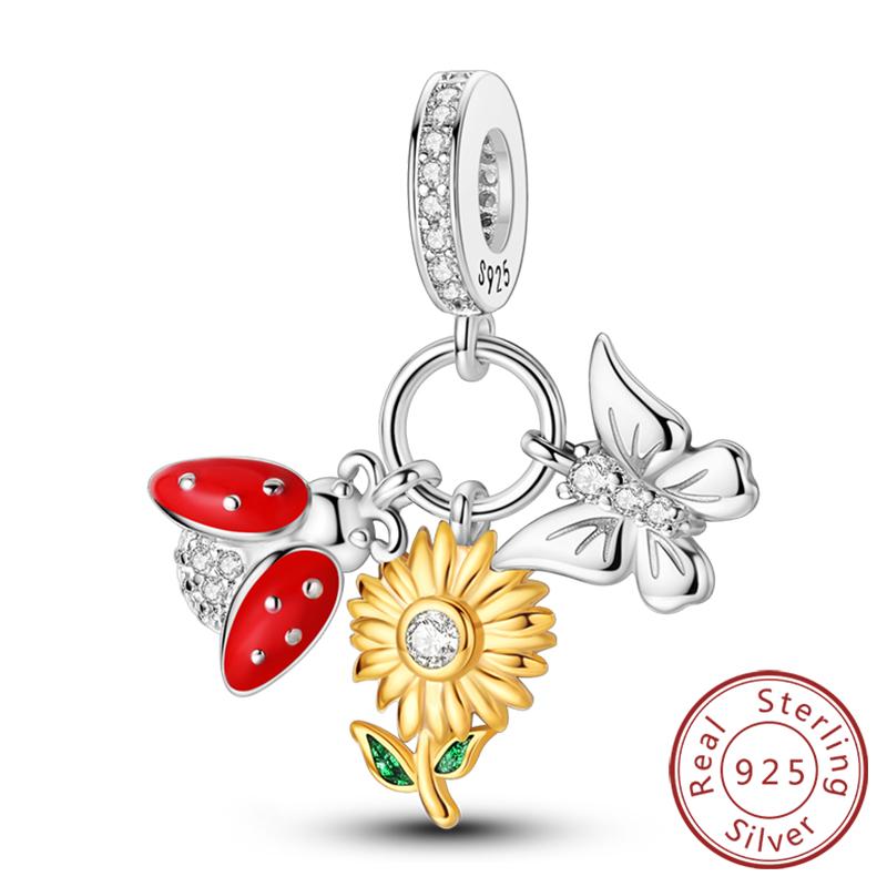 Original Charms Beads Copper Golden Bow Leopard Cat Dog Sunflower Beads Fit Pendant Bracelet Women Jewelry Gift