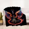 "Angel Wings Electric Guitar - Flame Design"Blanket Flannel Throw Blanket for Sofa, Bed, Travel, Camping, Office