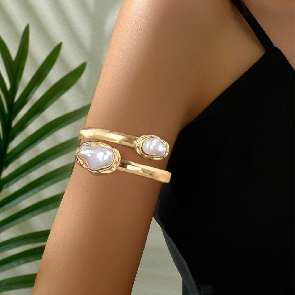 Gold Color Opening Arm Bracelet Metal Arm Bracelet Elegant Armband  Party Occasion