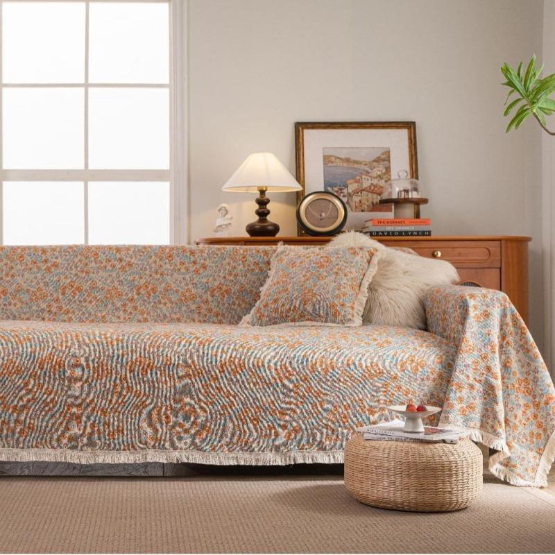 Exquisite sofa towel anti-cat scratch jacquard flower bird green retro festive festival thick sofa blanket