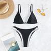 2025 European & American Colorblock Double Strap Triangle Bikini Swimsuit for Women