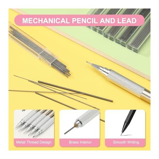 PATIKIL 0.5mm Mechanical Pencil Set with Lead Refills, Metal Drafting Pencil for Artists, Drawing, Writing, Sketching, Marking, Art, Silver