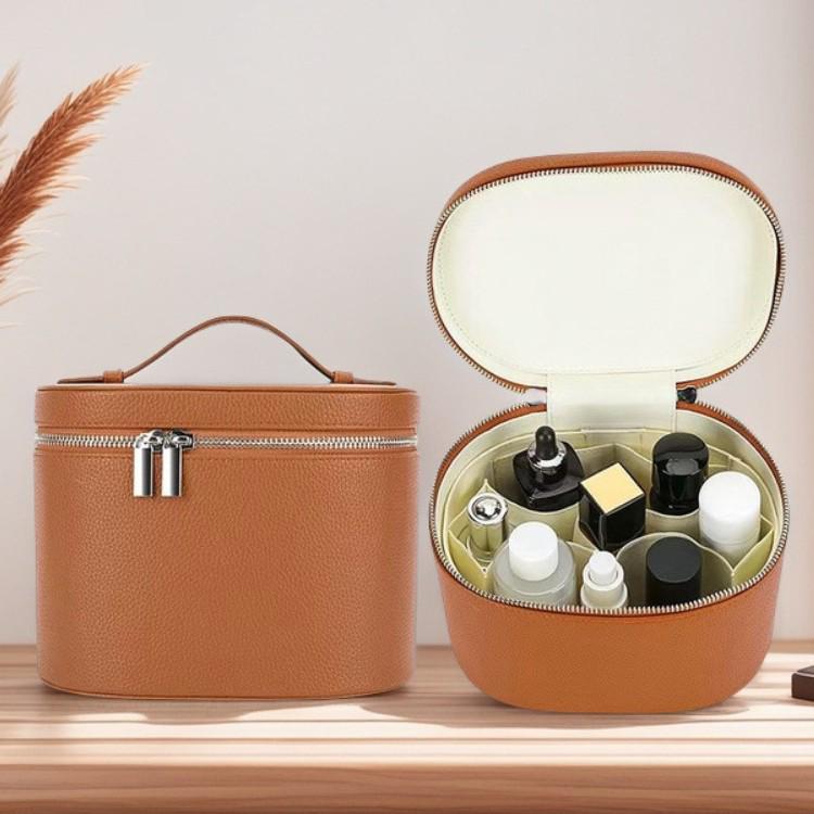 Lychee Grain PU Leather Double Zipper Makeup Bag - Large Capacity, Travel Waterproof Toiletries & Skincare Storage