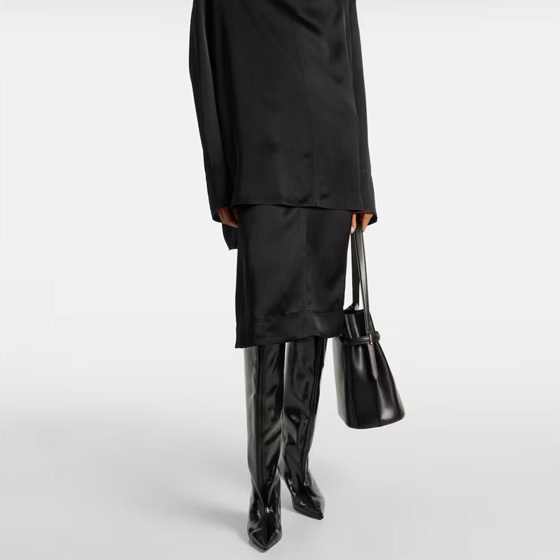 Krazing Pot Chaussures en microfibre pour automne et hiver, talons aiguilles, grande taille 45, taille 44, taille 46, bottes au-dessus du genou pour femmes