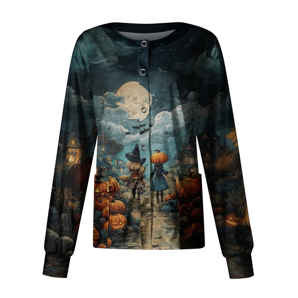 Women's Casual Long Sleeve Single Breasted  Printed Dry-nurse Top