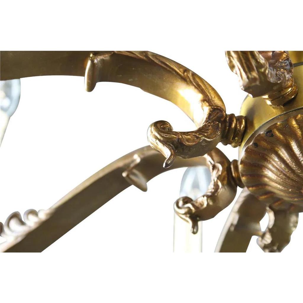 Vintage 1950s Rococo Chandelier 8 Light Antique Brass Copper Ceiling Light Fixture Luxury Home Decor
