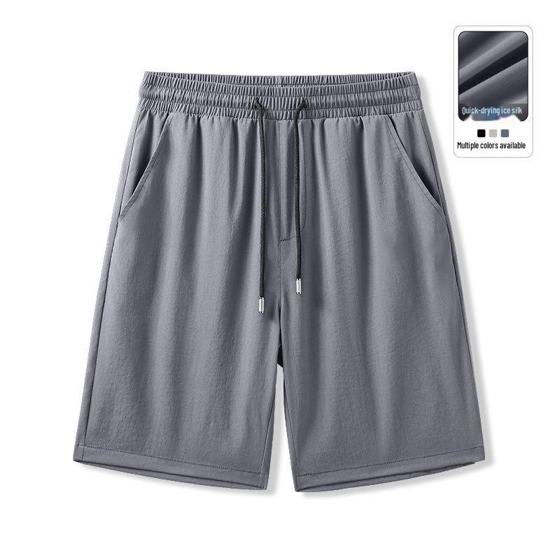 Men's Black Ice Silk Casual Five-Point Sports Shorts