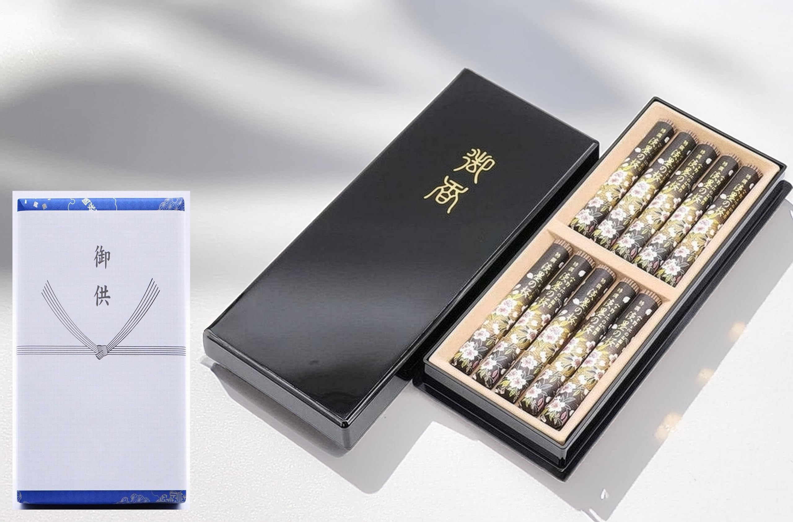 Uno Chiyo Tokusen Tansan no Sakura Incense Set sandalwood scent natural sandalwood black lacquered box with incense offering and noshi