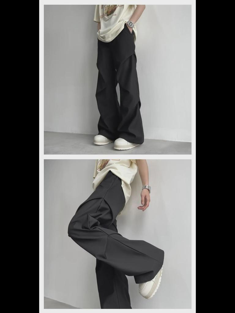 Pantaloni largi evazați cu pliuri retro americani pentru bărbați