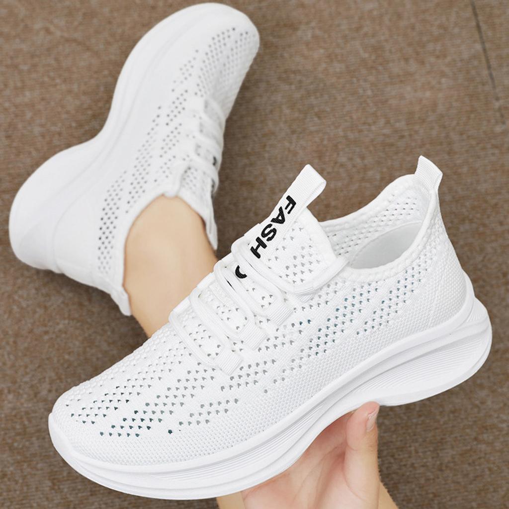 Women's Casual Lace-Up Round Toe Lightweight Breathable Knit Sneakers Slip-On Athletic Shoes for Everyday Wear
