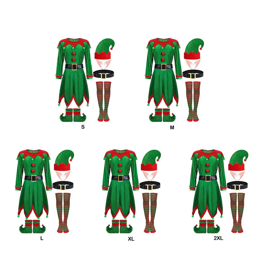 Wide Application Of Women Christmas Elf Costume Set And Reusable Polyester Boys Girls Christmas Costume, Green, S