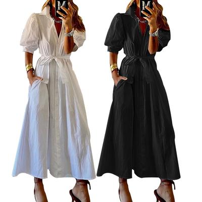 FD Spot Women's Clothing Summer New Fashion Temperament Solid Color Medium and Long Shirt Dress Women