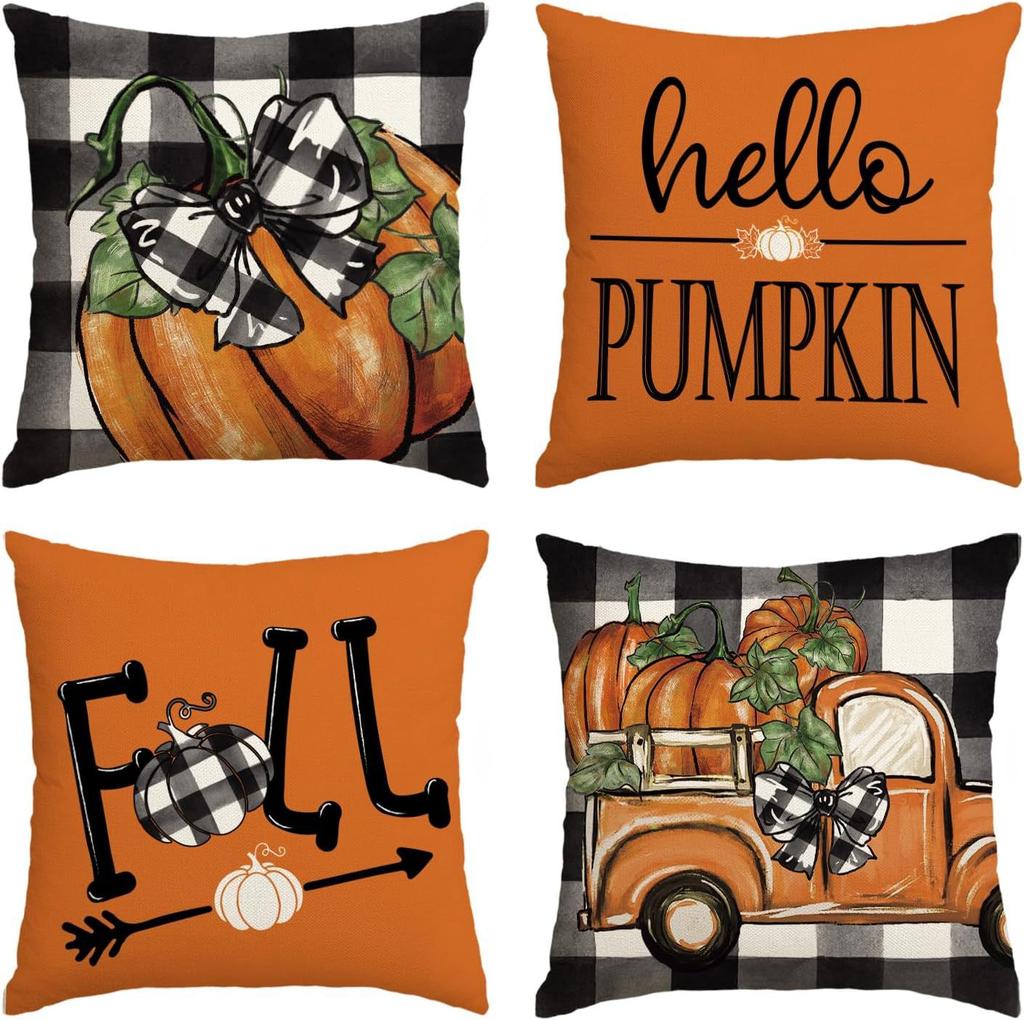 Autumn Thanksgiving Pillow Cover Set of Four Pumpkin Car Decoration Cushion Back Cover