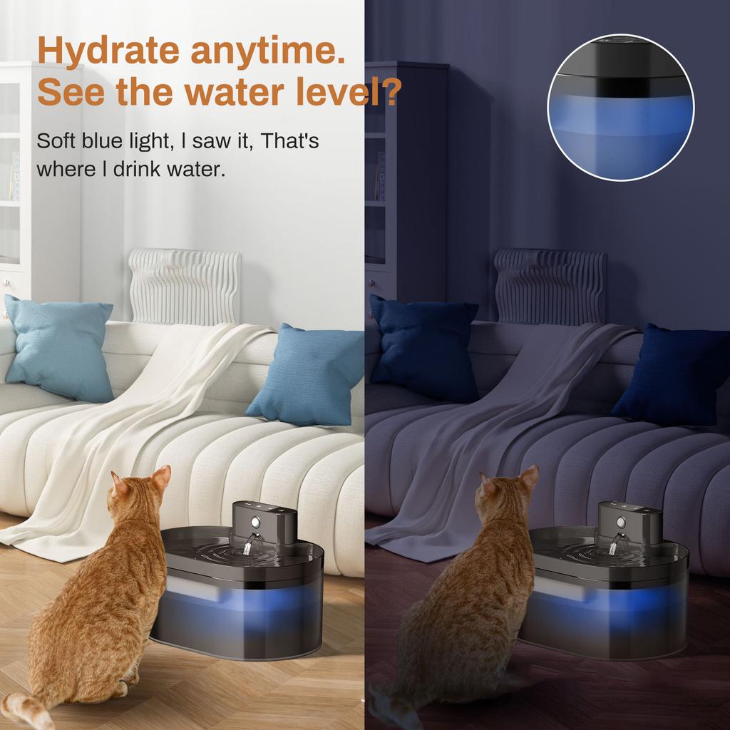 Automatic Cats Water Dispenser 74Oz/2.2L Battery Operate Pet Fountain with Motion Sensors Great for Busy Pet Owners