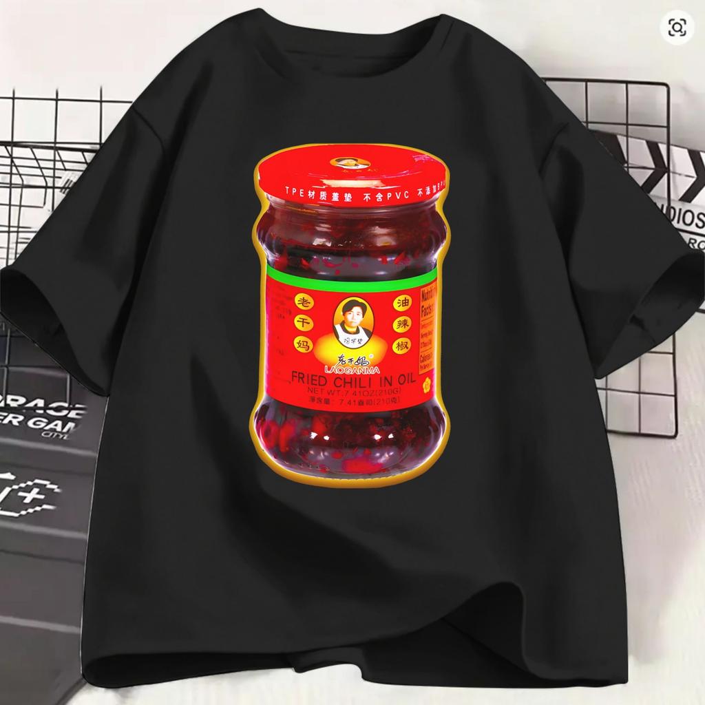 Lao Gan Ma Unisex T-Shirts Chili Crisp Vintage T-Shirt Kurzarm Rundhals T-Shirts Baumwolle Große Größen Oberteile