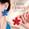 Oversized Resin Flower Earrings Glossy Asymmetry Earrings Trendy Flower Stud Earrings  Women Girls