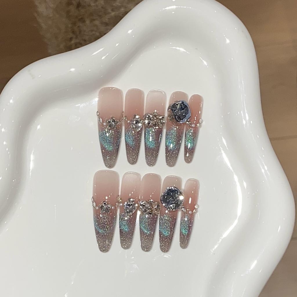 Ice-transparent Fine Flash Gradient Blue Cat Eye Pearl Small Broken Diamond Boutique K9 Diamond Angela Patch