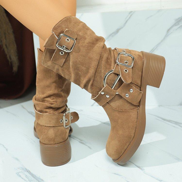 2026 Autumn New Ethnic Style Woman Cowboy Boots Thick Bottom Anti Slip Women's Middle Boot Retro Versatile Women Knight Boots