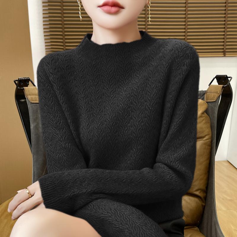 

24 Осень и зима новый пуловер свитер женский Энди велюр полувысокое горло вязаная базовая рубашка женская приталенная фабричная XXL чёрный