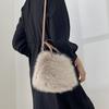 Winter Soft Faux Fur Shoulder Bags for Women Simple Pearl Chain Ladies Plush Crossbody Bags Solid Color Female Handbags Purse