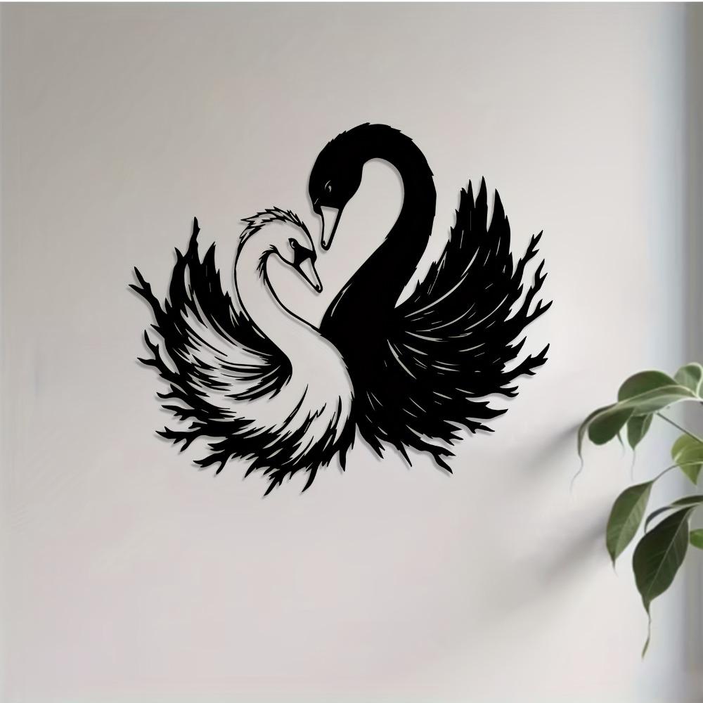 1pc Swan Metal Wall Art, Graceful Statue Mural, Romantic Gift for Valentine Wedding, Rust Resistant Decor for Bedroom Garden Fence