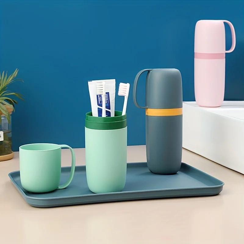 1pc Compact Travel Toothbrush Storage Box - Portable Storage Box with Toothpaste Container, Mouthwash Cup, and Sanitary Design